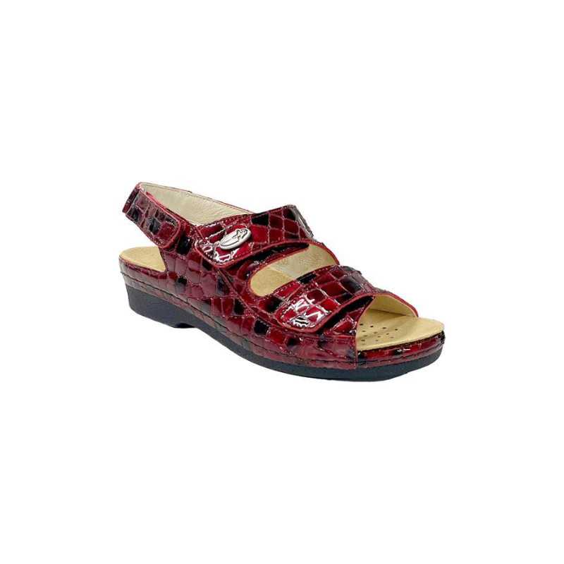 sandale cuir grand confort coloris rouge femme senior avec scratch