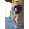Pull coton homme senior col pointe confortable coloris marine tenue