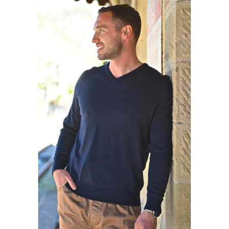 Pull coton homme senior col pointe confortable coloris marine