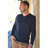 Pull coton homme senior col pointe confortable coloris marine