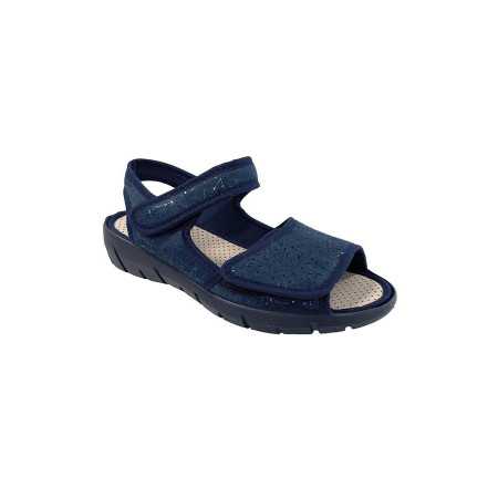 sandale 2 bandes scratch femme senior coloris marine semelle antidérapante