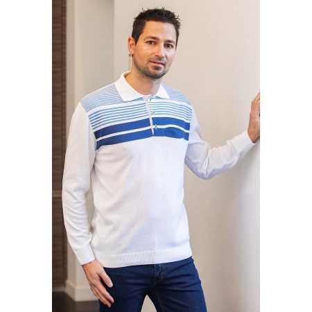 Polo rayé bleu homme avec zip