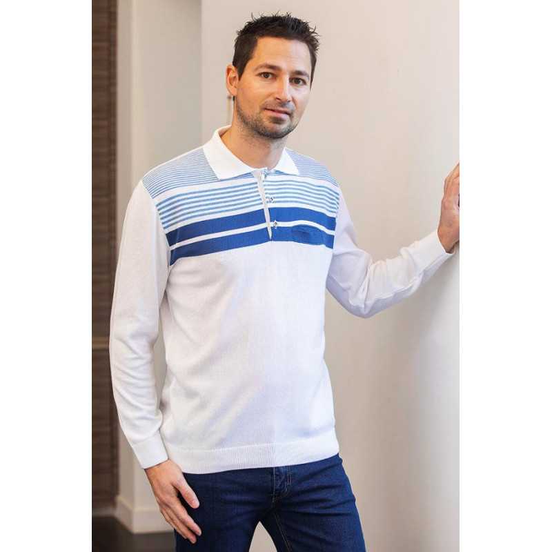 Polo rayé bleu homme avec zip