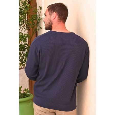 Polo pull col tunisien homme senior coloris marine dos