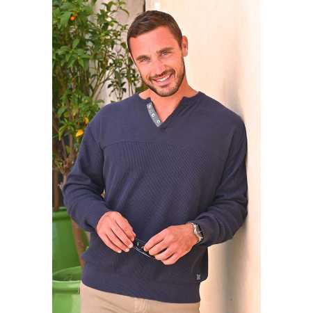 Polo pull col tunisien homme senior coloris marine