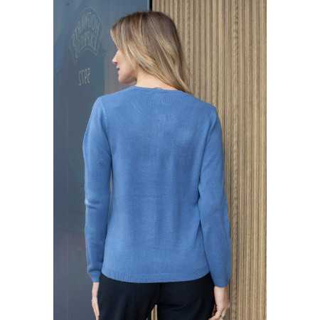 cardigan uni facile à enfiler femme senior coloris bleu dos