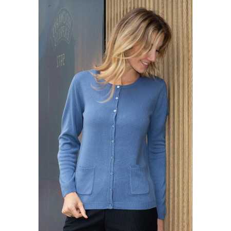 cardigan uni facile à enfiler femme senior coloris bleu