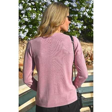 cardigan uni facile à enfiler femme senior coloris rose dos