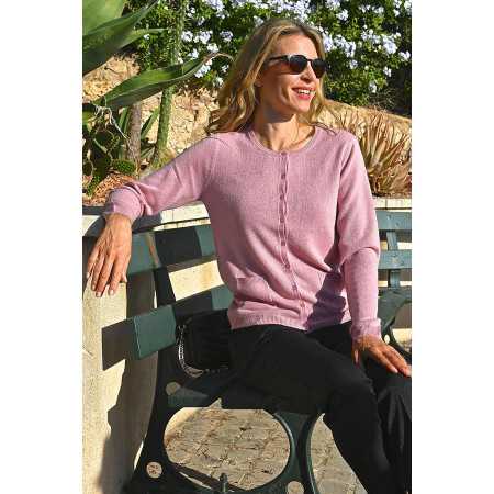 cardigan uni facile à enfiler femme senior coloris rose