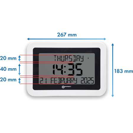 Geemarc horloge calendrier grand affichage senior date et heure en francais dimensions