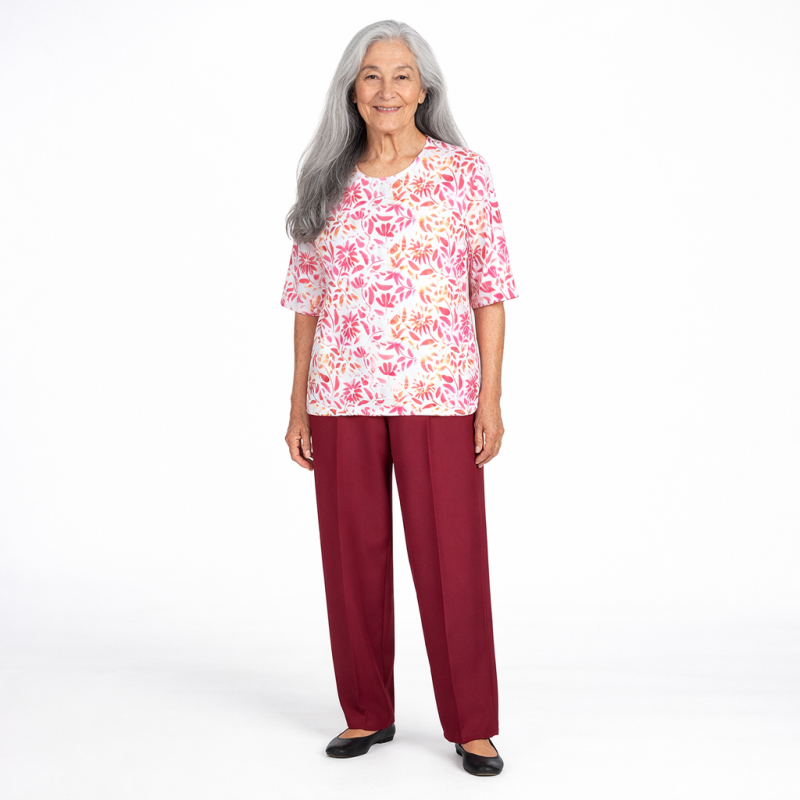 Grenouillère femme senior été manches courtes coloris rouge rose