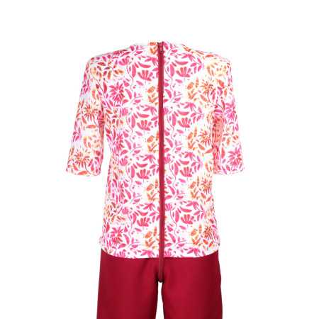 Grenouillère femme senior été manches courtes coloris rouge rose fermeture dos