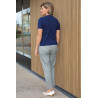 pull femme senior facile à enfiler manches courtes marine coton dos