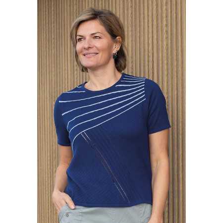 pull femme senior facile à enfiler manches courtes marine coton