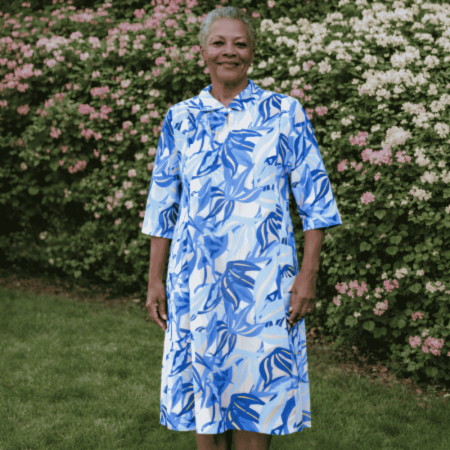 Robe médicalisée femme été ouverture dos pressions - bleu