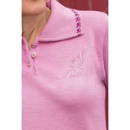 polo facile à enfiler femme âgée coloris rose zoom