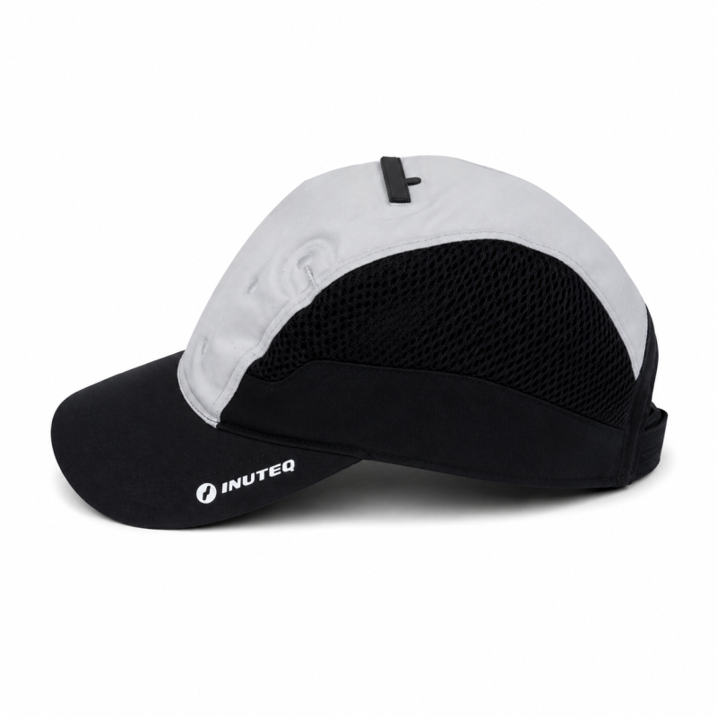 Casquette rafraichissante pour senior canicule chaleur évaporation d'eau dry gris et noir profil
