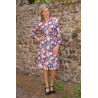 Robe ouverte devant bleue femme senior fleurie | Facilavi