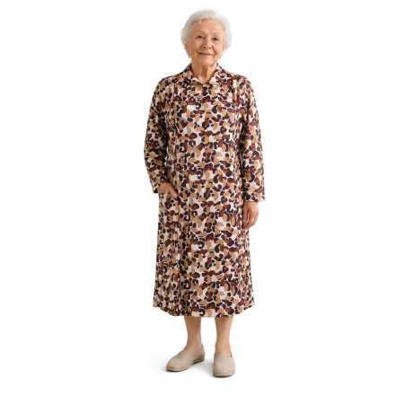 robe médicalisée femme senior dépendante ehpad coloris moka manches longues