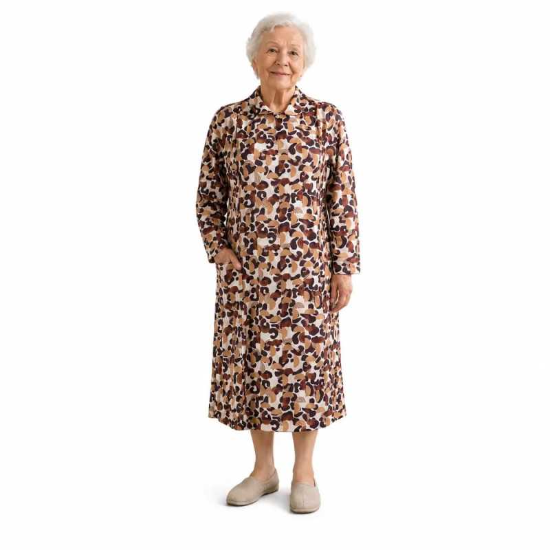 robe médicalisée femme senior dépendante ehpad coloris moka manches longues