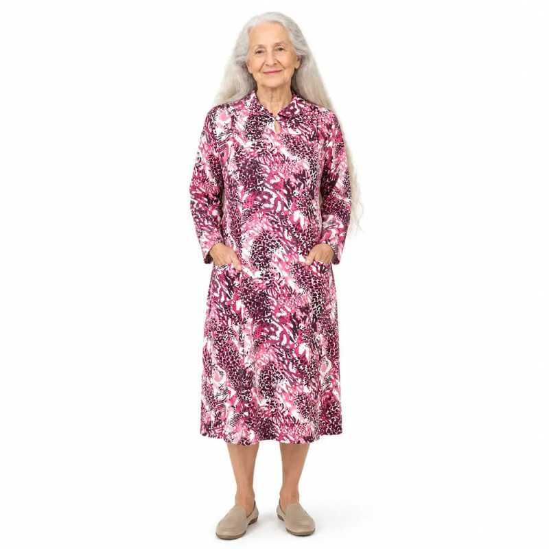 robe médicalisée femme âgée gériatrie ehpad manches longues coloris rose