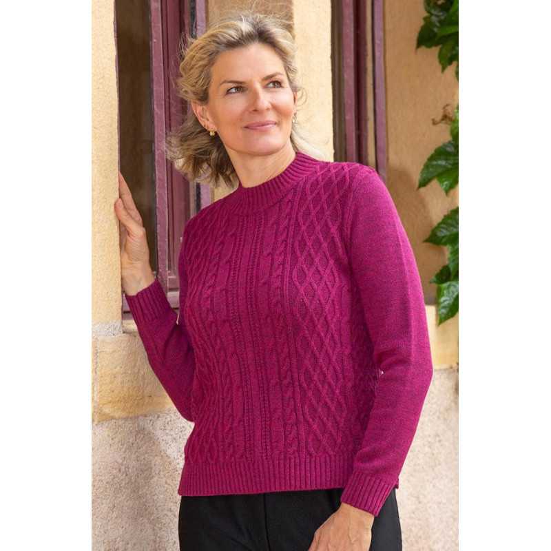 Pull uni maille manches longues coloris framboise