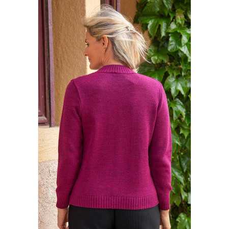 Pull uni maille manches longues coloris framboise dos