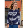 Cardigan femme facile à enfiler couleur marine rayures blanches