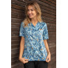 chemisier femme manches courtes boutons coloros bleu feuillage