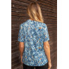 chemisier femme manches courtes boutons coloros bleu feuillage dos