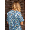 chemisier femme manches courtes boutons coloros bleu feuillage zoom