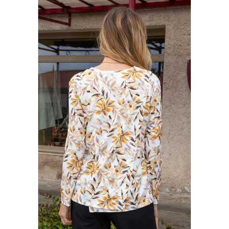 pull manches longues ouverture dos pressions femme senior feuille coloris beige dos