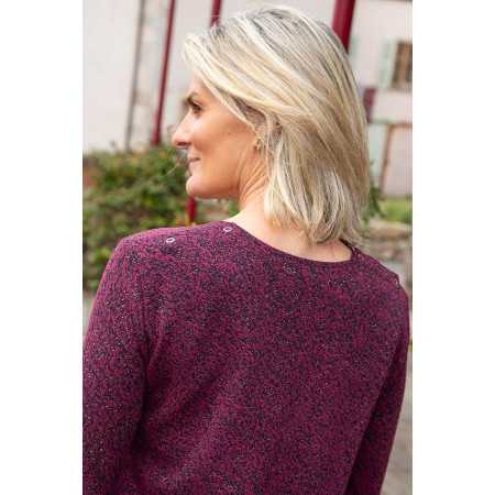 pull médicalisé femme senior ouverture dos pressions coloris prune dos