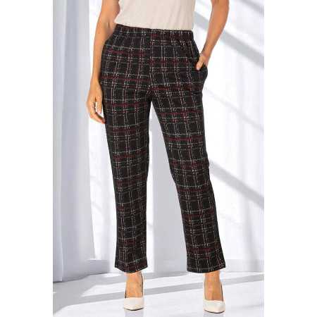 Pantalon confort à grands carreaux pour femme senior facile à enfiler