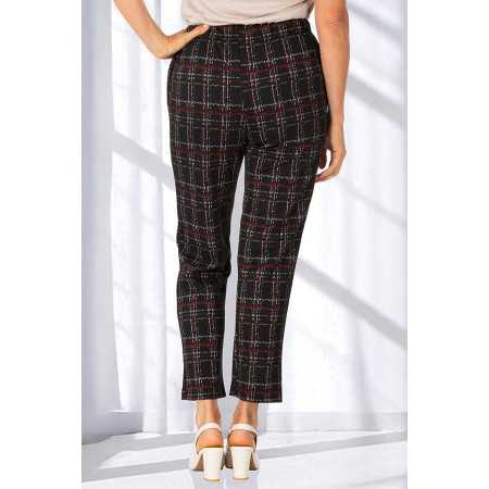 Pantalon confort à grands carreaux pour femme senior facile à enfiler dos