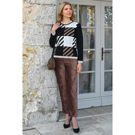 Pantalon velours brillant femme senior taille élastique | Facilavi