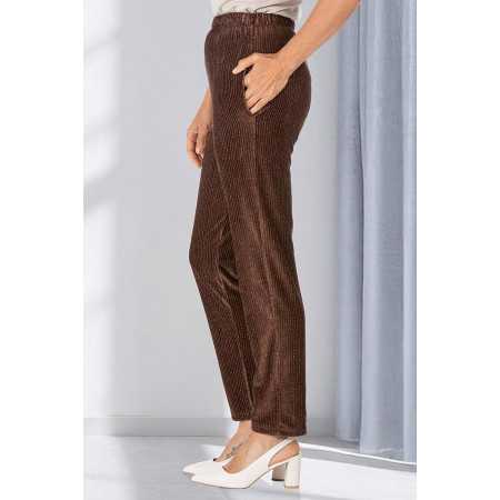 Pantalon velours brillant femme senior taille élastique | Facilavi