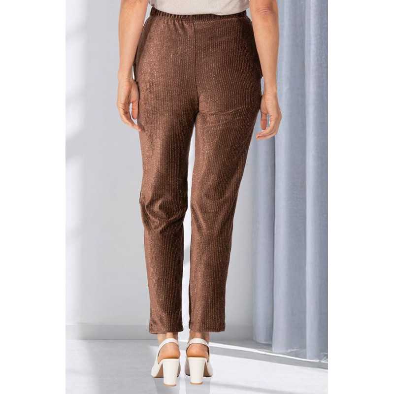 pantalon taille élastique marron femme senior