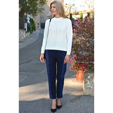 Pantalon velours brillant femme senior taille élastique | Facilavi
