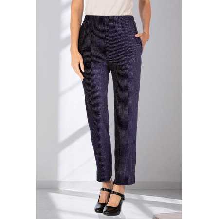 Pantalon velours brillant femme senior taille élastique | Facilavi