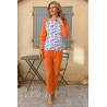 Grenouillère orange manches longues femme senior ehpad fermeture dos entrejambe coton