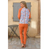 Grenouillère orange manches longues femme senior ehpad fermeture dos entrejambe coton