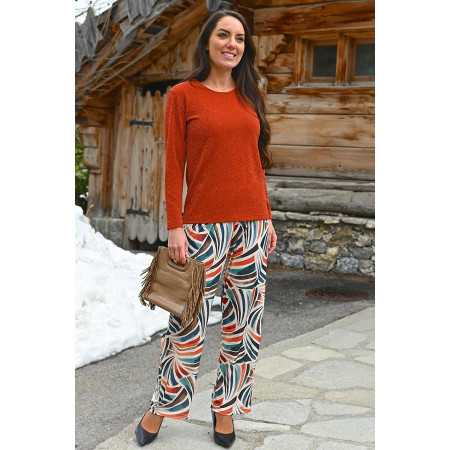 pantalon femme motif fantaisie coloré ceinture élastiquée tenue