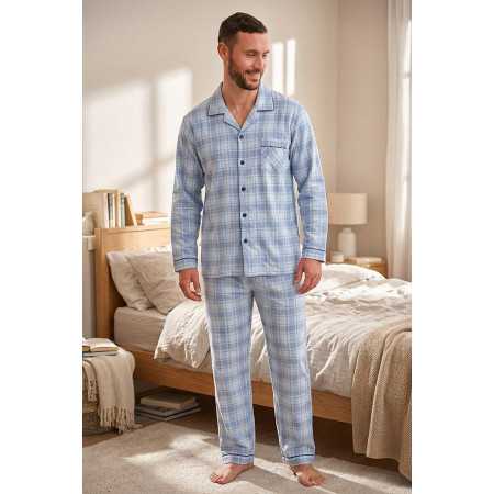 Pyjama chemise homme 100% coton - manches longues - chaud et confortable