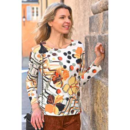 Tee-shirt pour femme âgée avec imprimé floral - Fabriqué en France