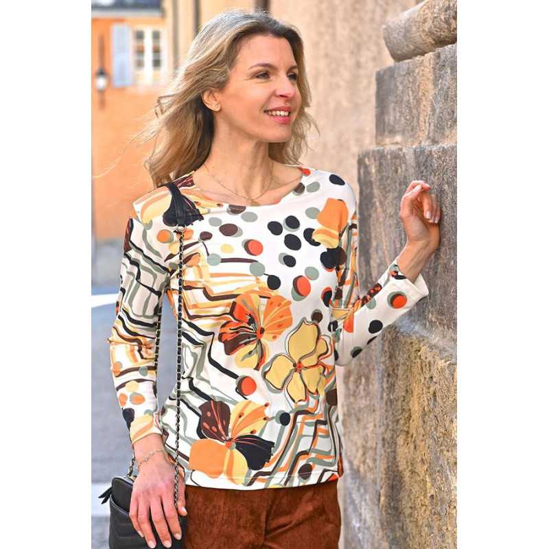 Tee-shirt pour femme âgée avec imprimé floral - Fabriqué en France