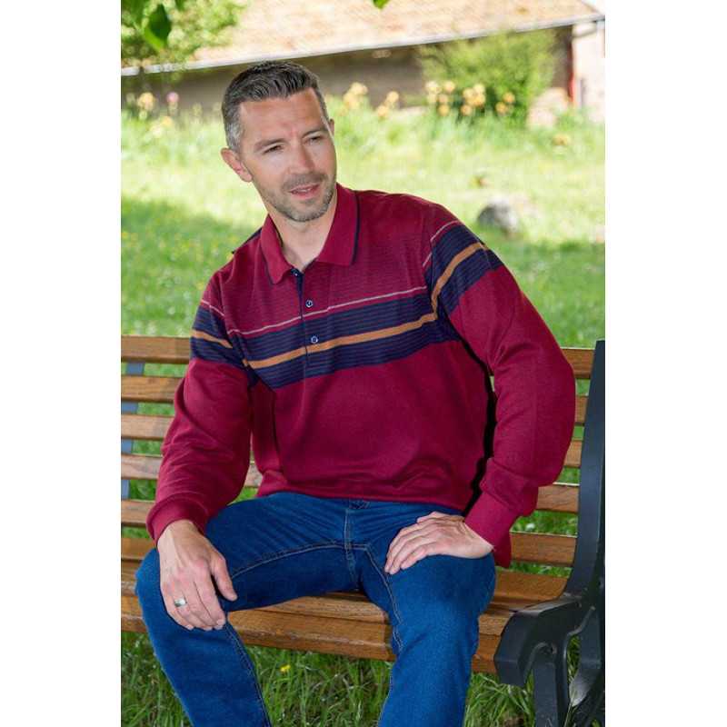 Pull médicalisé bordeaux pour homme senior avec ouverture dos par pressions ehpad