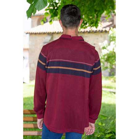 Pull médicalisé bordeaux pour homme senior avec ouverture dos par pressions ehpad dos tenue