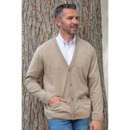 Gilet manches longues boutons homme senior facile à enfiler coloris beige