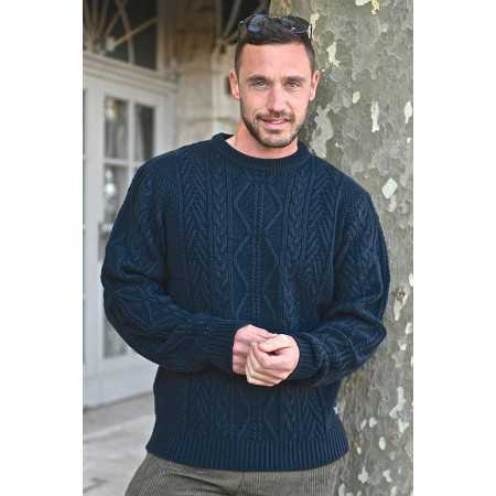 Pull torsadé homme senior marine manches longues | Facilavi